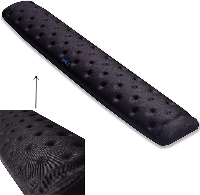 BRILA Keyboard Wrist Rest Support Cushion Pad for Computer, Laptop, Office Work, PC Gaming - Memory Foam Gel with Massage Holes Design - Non-Slip Easy Typing Wrist Pain Relief (Black Keyboard Pad)