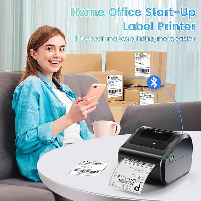 Bluetooth Shipping Label Printer 4x6, D450BT Thermal Label Printer for Shipping Packages, Thermal Printers for Small Business, Compatible with Android, iPhone, Windows, macOS, UPS, Tiktok