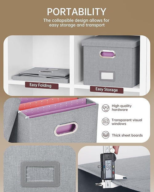 4 Pack File Storage Organizer, Document Organizer, Portable File Box with Lid, Fit for Letter/Legal File Folder Storage,Gray-Box only