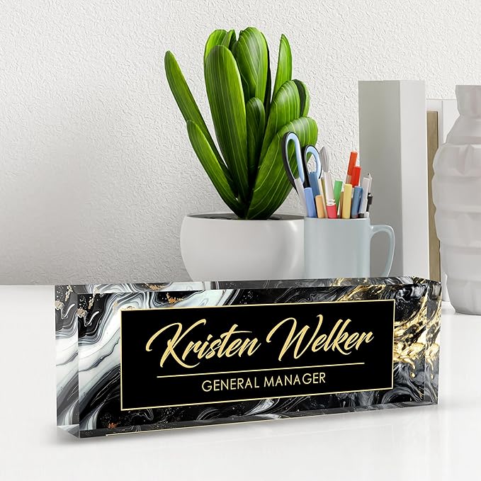 Custom Desk Name Plate Personalized, Acrylic Name Plate for Desk, Office Desk Decor for Women and Men, Employee Appreciation Gifts Office Gifts for Boss, Manager, Teacher, Nurse (deep Marble)