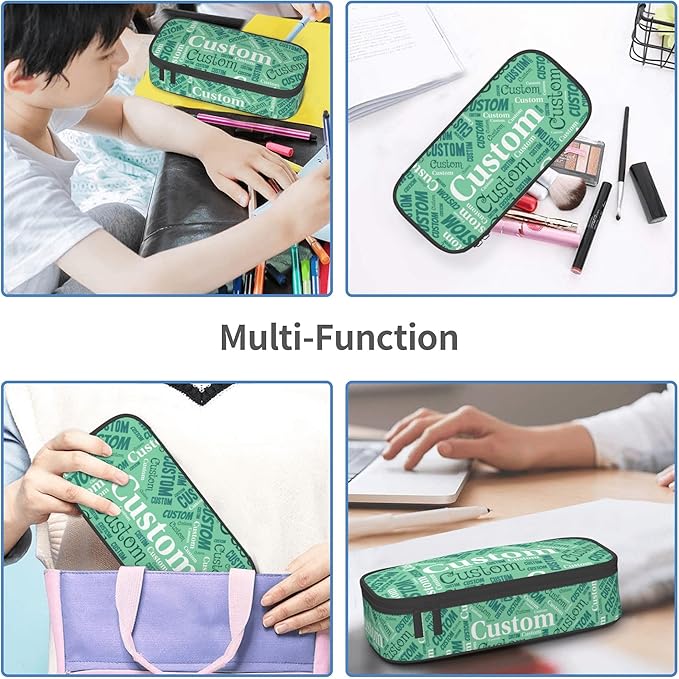 Custom Pencil Case with Name, Personalized Pen Bag Add Your Image Text, Large Storage Students Stationery Pen Box with Zipper Durable Pencil Box for Girls Boys Office School