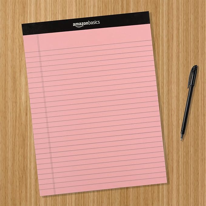 Amazon Basics Wide Ruled 8.5 x 11.75-Inch 50 Sheet Perforated Lined Writing Note Pads, Pack of 6, 300 Count, Multicolor