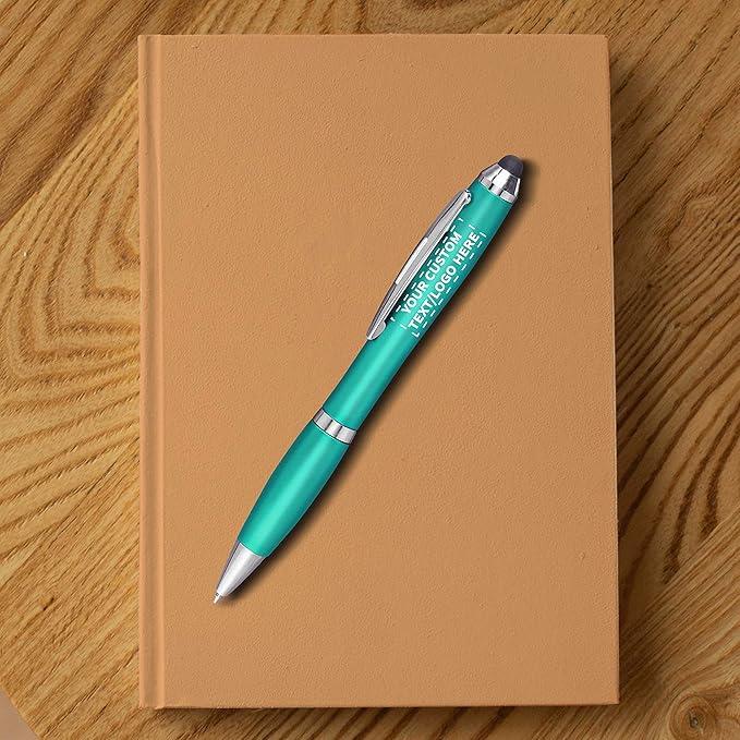 DISCOUNT PROMOS Custom Plastic Stylus Pens Set of 10, Personalized Bulk Pack - Black Ink, Great for Office, School, Business, Tradeshows, Events - Teal