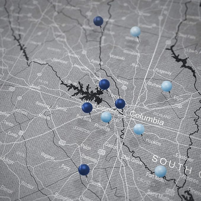 Conquest Maps Push Pin South Carolina Map Board - With Push Pins to Mark South Carolina Travels - Handmade in Ohio, USA - Design: Modern Slate
