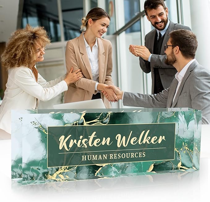 Personalized Name Plate for Desk Custom Acrylic Desk Name Plate Custom Employee Appreciation Gifts Office Gifts for Women, Men, Boss, Coworkers, Teacher, Nurse (Green Phnom Penh Marble)