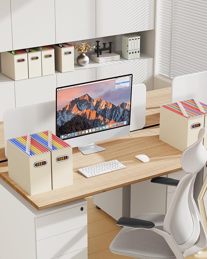 Oterri Cardboard File Organizer Box for Hanging File Folders Letter Size,File Box for Computer Desk,File Cabinet,Working Home,Office,Classroom (Beige, Letter Size - 2 Packs)