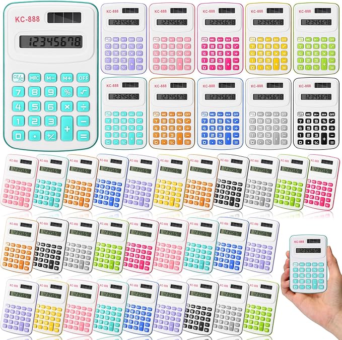 60 Pcs Pocket Size Mini Calculator Small Calculators Bulk Handheld Basic Calculator with Button Battery, 8 Digit Display Office Calculators for Home School Kids Teacher (Multicolor)