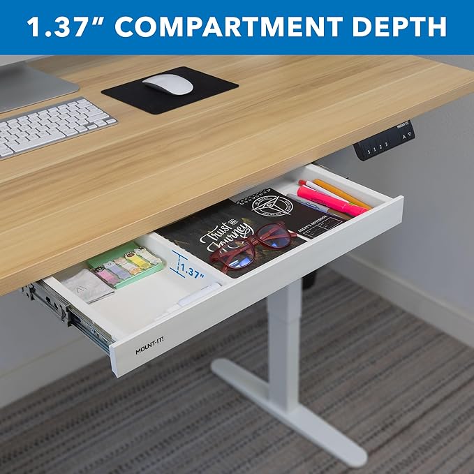 Mount-It! Under Desk Storage Drawer - Shallow Under Desk Drawer Organizer - Standing Workstation Storage Attachment - 20.7" Width Under Table Counter Pull Out Compartment - White