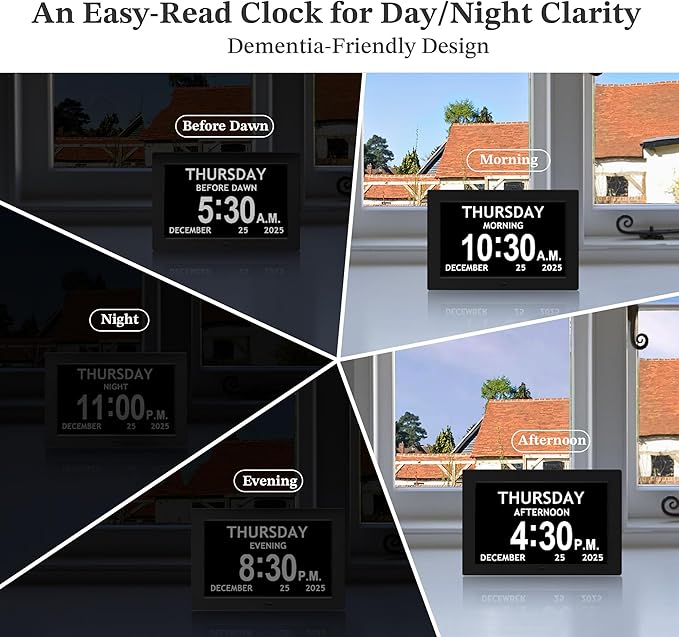 10.1'' Extra Large Digital Clock, 1280*800p HD Display, Dementia Clock For Seniors, Digital Clock With Date, Time, Day Of Week, 10 Reminders & 6 Alarms, Auto Dimming & DST, Remote Control, Black