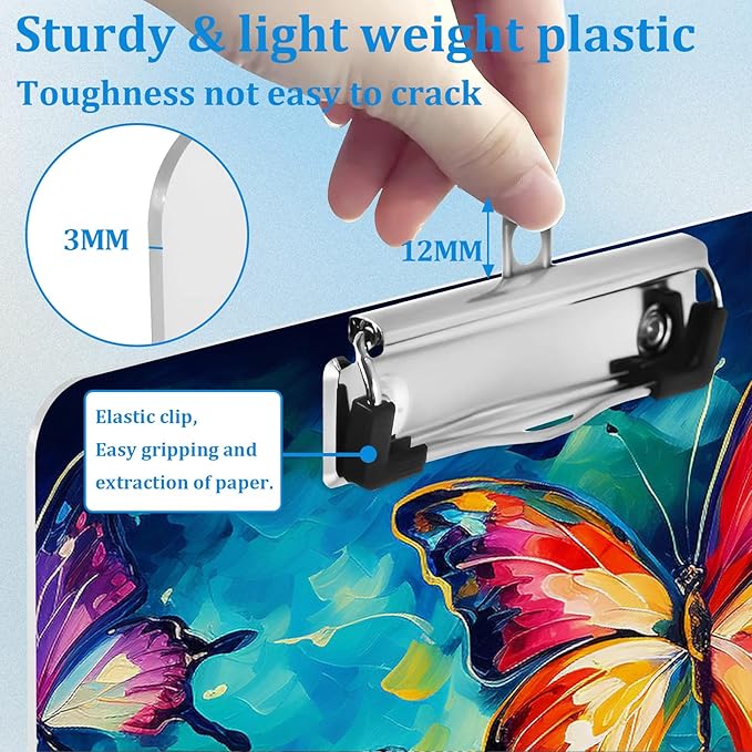 Colorful Butterfly Floral Clipboard Decorative Clip Board with Metal Clip A4 Standard Size 12.5" X 8.7" for Teacher Students Nurses Office