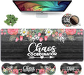Ergonomic Keyboard Wrist Rest & Mouse Pad Wrist Rest Set,Large XXL Gaming Desk Mat 31.5"x 11.8",Non-Slip Base,Memory Foam,Easy Typing Pain Relief, Chaos Coordinator Quotes Colored Floral Wreath Print