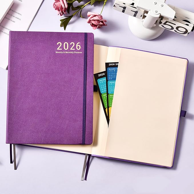 2026 Planner - JAN 2026 - DEC 2026, Planner 2026, Weekly and Monthly planner, 8.5" x 11", Leather Cover Planners with Thick Paper, Back Pocket with Notes Pages, Purple