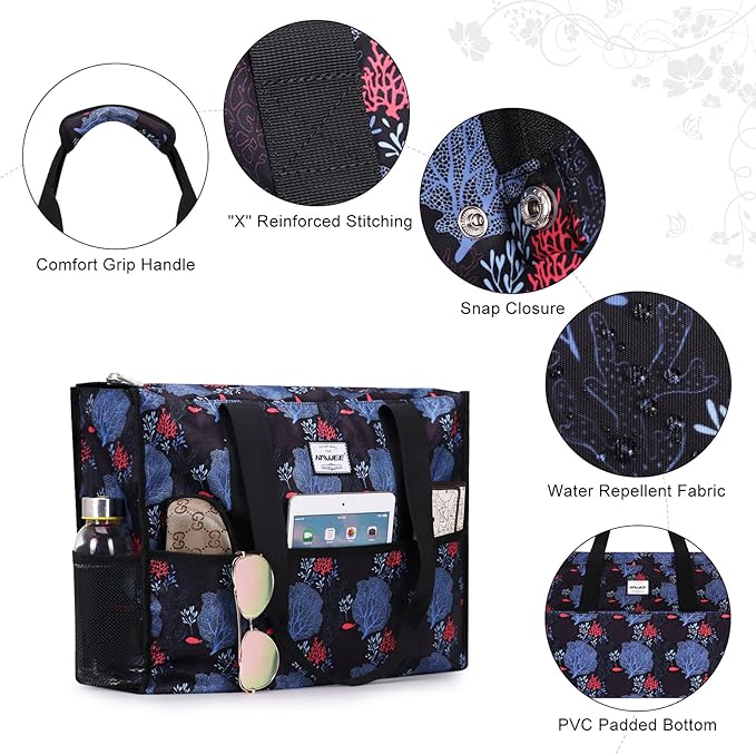 Utility Tote Bag with Laptop Compartment Luggage Sleeve Zippered Multi-pocket Commute Shoulder Purse for Nursing/Work
