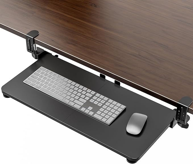 Large Keyboard Tray Under Desk, Pull Out Keyboard & Mouse Tray with Adjustable C-clamp, 25.6(31.5 Including Clamps) x 11.8 Inch Slide Out Computer Keyboard Drawer Mouse Tray for Typing, Black