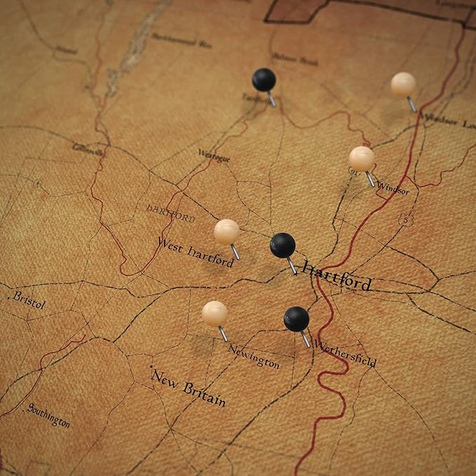 Push Pin Connecticut Map Board - With Push Pins to Mark Connecticut Travels - Handmade in Ohio, USA - Design: Golden Aged
