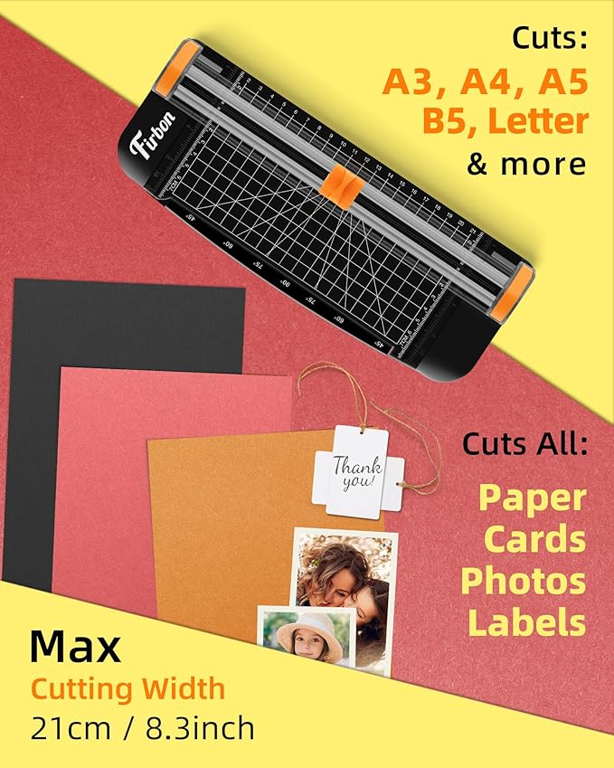 Firbon Black A5 Paper Cutter, Straight Small Paper Trimmer with Side Ruler for Scrapbooking Craft, Paper, Coupon, Label, Cardstock
