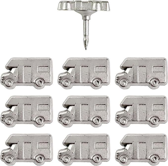 Motorhome Push Pins - Silver RV Pins - for Cork Board, Maps, or Lapel Pin Use - Designed in USA - Set of 10