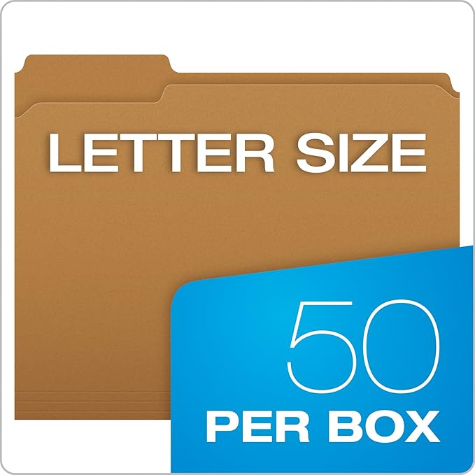 Pendaflex Kraft Fastener Folders, Letter Size, 1 Fastener, 1/3 Cut, 50/BX (FK211) | (Pack of 5)