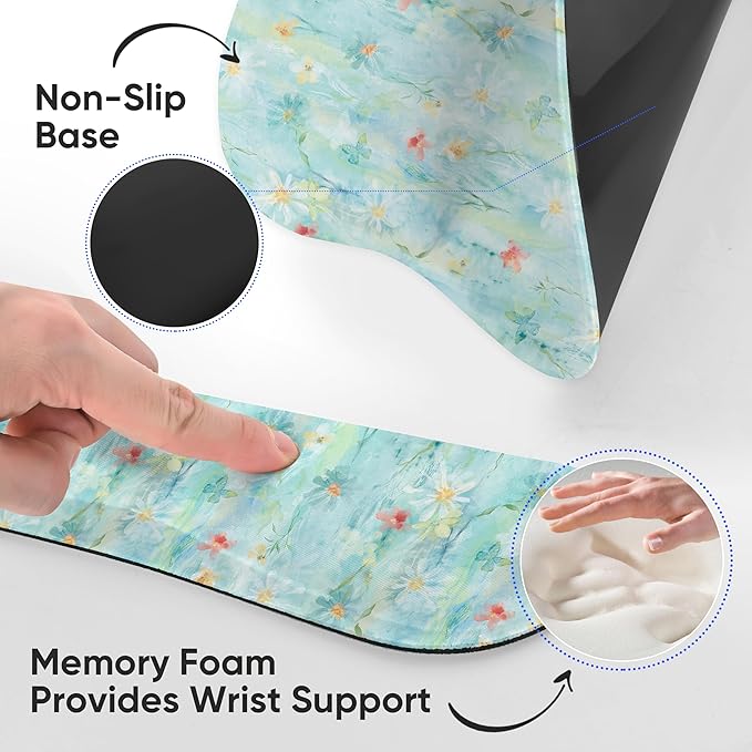 Wrist Rest Support for Mouse Pad Keyboard Set Circle Coaster Gaming Mouse Pad Ergonomic Gel Memory Foam Set for Computer, Laptop, Office, Pain Relief, Comfortably Typing Green KM-36