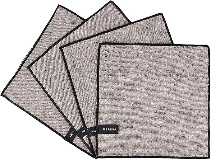 IMPRESA Magnetic Microfiber Dry Erase Cloth Erasers - 10 in x 10 in, Pack of 4, White - Streak-Free Whiteboard Eraser - Strong Magnetic Grip Dry Erase Board Cleaner - Machine-Stitched Microfiber Cloth