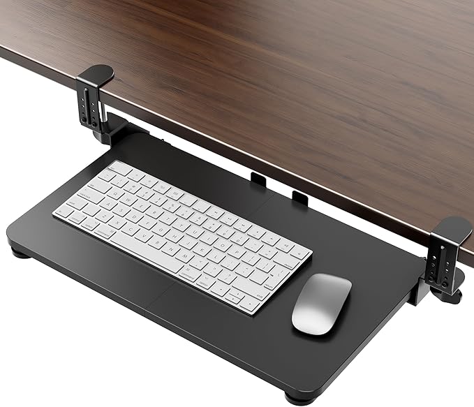 Small Keyboard Tray Under Desk, Pull Out Keyboard & Mouse Tray with Adjustable C-clamp, 20(25.9 Including Clamps) x 11.8 Inch Slide Out Computer Keyboard Drawer Mouse Tray for Typing, Black