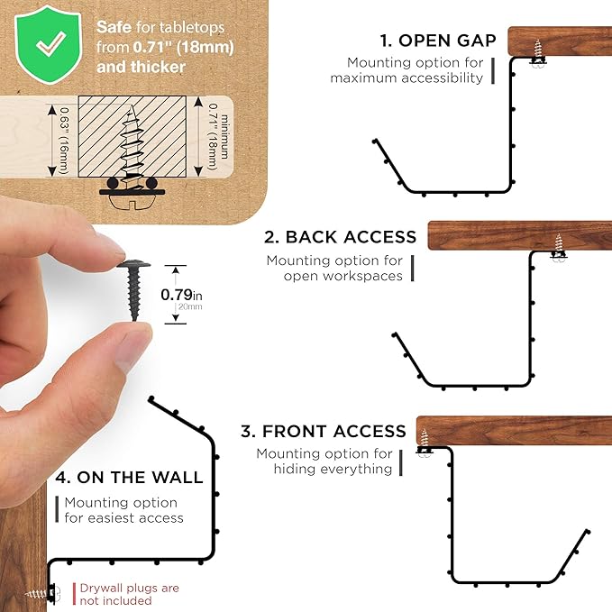 Under Desk Cable Management Tray, Cord Organizer for Wire, Cord Management Under, Wire Holders - Black Tray - Set of 2X 17