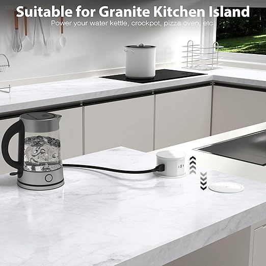 ANNQUAN 20 Amp Pop Up Countertop Outlet with 15W Wireless Charger,Max 65W Power Delivery,4.75" Pop Up Electrical Outlet with 3 Outlets 3 USB Ports for Home Office