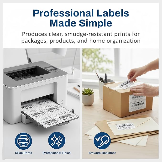 Printable Matte White Shipping Labels Stickers – 8.5"x5.5" Laser/Inkjet Compatible (2 per Sheet) 25 Sheets - 50 Total Multipurpose Self-Adhesive Labels to Write on/Print On | Made in USA