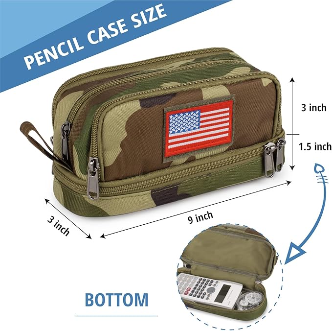 ATRIPACK Tactical 4 Compartments Pencil Case for Boys,Big Canvas Pen Pouch Bag, Large Capacity Pen Box, Tool Bag for Middle School College Office Organizer for Kids Men Women Adult Teens