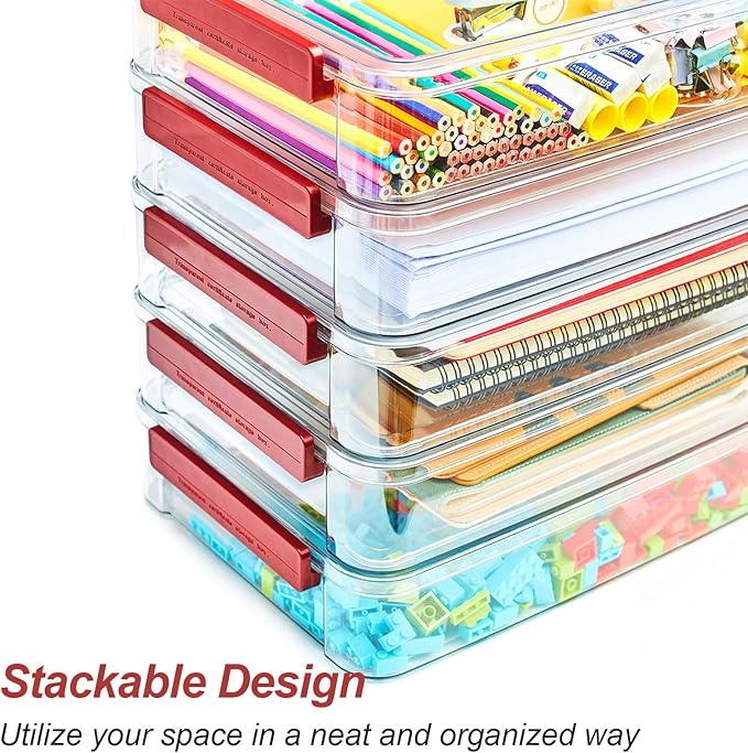 5.5qt Portable Project Case 9 X 13 Clear Stackable Plastic Storage With Lids Organizer Containers File Box For Letter A4 Paper Photo Documents Scrapbook Craft Art School Supplies, 2 Pcs