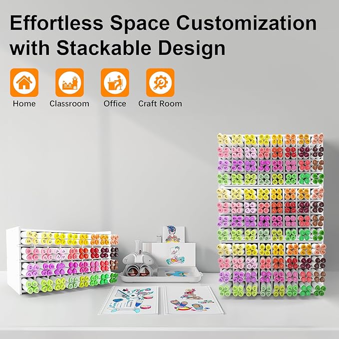 Marker Storage Organizer, Marker Holder for 128 Markers, Art Markers, Watercolor Brushes, Colored Pencils Organizer Holder for Desk