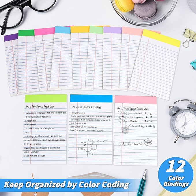 36 Pack Legal Pads Bulk, 5x8 Inch Rainbow Notepad, Note Pads College Ruled Perforated Memo Pad for Work Study Daily Note Taking List, Lined Writing Pads Memo Refills Notepads for Office Home School