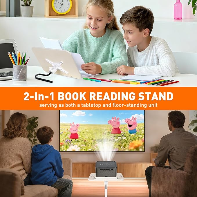 2-in-1 Floor Standing Book Stand, Foldable Book Holder for Reading with Page Clips, 19"–51" Height Adjustable, Sturdy Podium Stand for Reading, Bible, Laptop, Cookbooks, or Projector