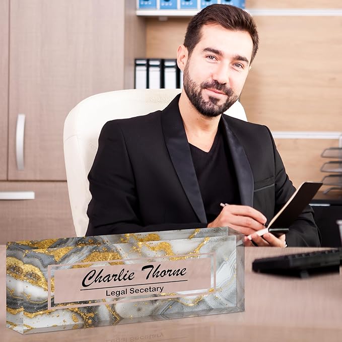 Ship Next Day-Custom Name Plate for Desk, Desk Name Plate Personalized, Acrylic Office Desk Accessories, Appreciation Gifts for Coworkers Employee Boss Teachers Men Women (Silvery Coast)