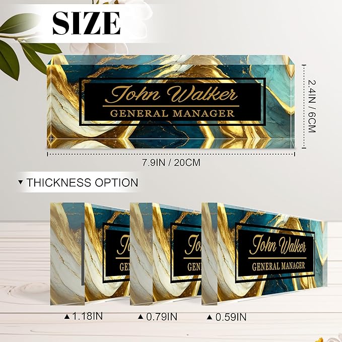 Personalized Name Plate for Desk, Custom Acrylic Desk Name Sign, Office Appreciation Gifts for Women Men Coworkers Boss Teacher Employee (Green Gilding)