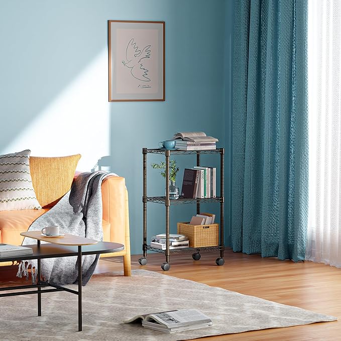 3 Tier Shelf Metal Storage Shelves Wire Rack Closet Organizers with Wheel for Garage Kitchen Bathroom Laundry Brown 11.8" D x 17.7" W x 29.8" H