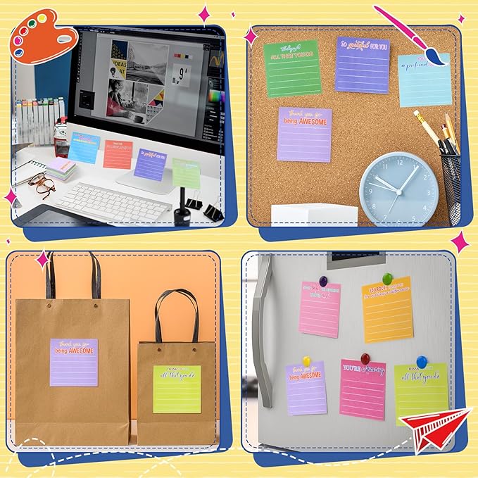 Yinder 12 Pcs Employee Appreciation Sticky Notes New Year Gift Bulk Motivation Sticky Note Pads Inspirational Gift for Teacher Nurse Staff Coworker Office Supply 3 x 3'' (Appreciation,Dark Color)