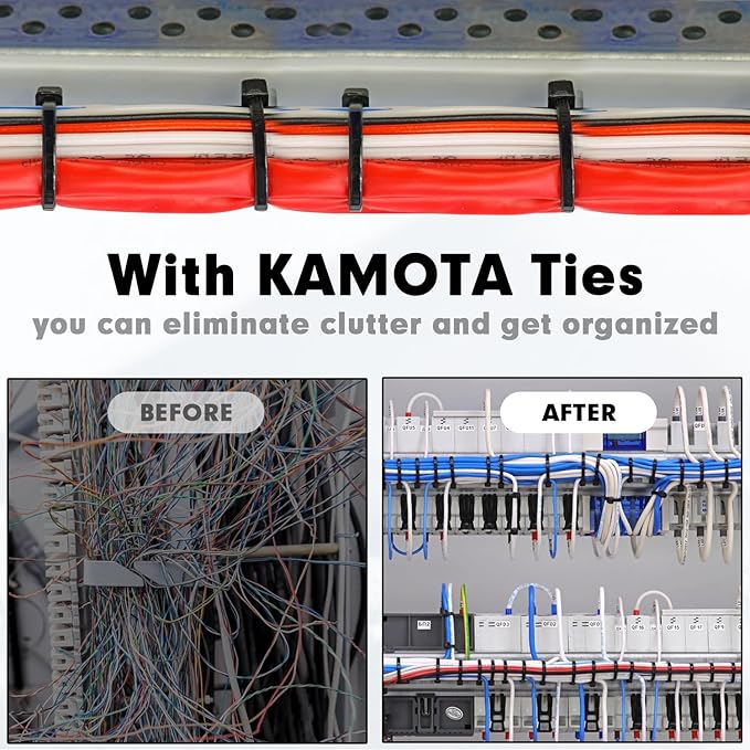 Zip Ties, KAMOTA 1500pcs 8 Inch Heavy Duty Self-Locking Nylon Zip Ties, Black Cable Ties with 50lb Tensile Strength, UV Resistant Cable Tie for Indoor and Outdoor Use
