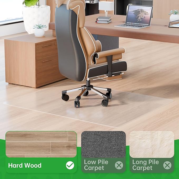 100pointONE Office Chair Mat for Hardwood Floors, Easy Glide Office Mats for Rolling Chairs, Clear Rolling Chair Mat for Hardwood 46" x 72"