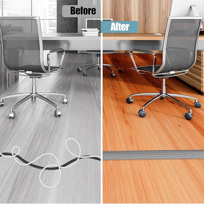 Floor Cord Cover Self Adhesive Cord Hider,3.3FT Cable Management, Extension Strip Protector for Wires, Prevent Cable Trips for Offices, Gyms, Exhibitions Cavity:0.39"(W) x 0.27"(H) Gray Wood