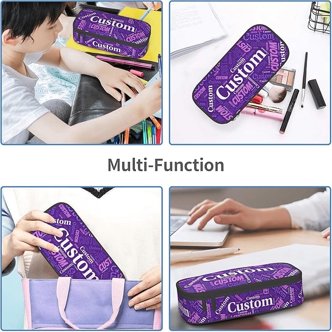 Custom Pencil Case with Name, Personalized Pen Bag Add Your Image Text, Large Storage Students Stationery Pen Box with Zipper Durable Pencil Box for Girls Boys Office School