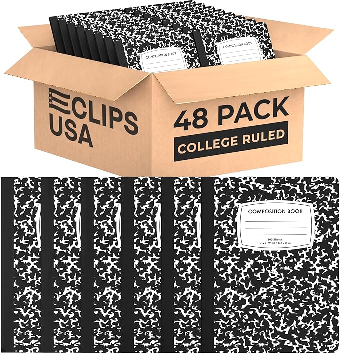 VEEBOOST Composition Notebooks, College Ruled Composition Notebook, Hard Cover Marble Composition Notebook, 100 sheets (200 Pages) (48, College Ruled)