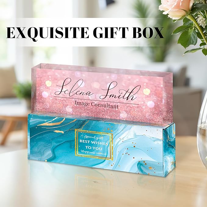 Personalized Name Plate for Desk, Custom Acrylic Desk Name Sign, Office Appreciation Gifts for Women Men Coworkers Boss Teacher Employee (Pink Sequin)