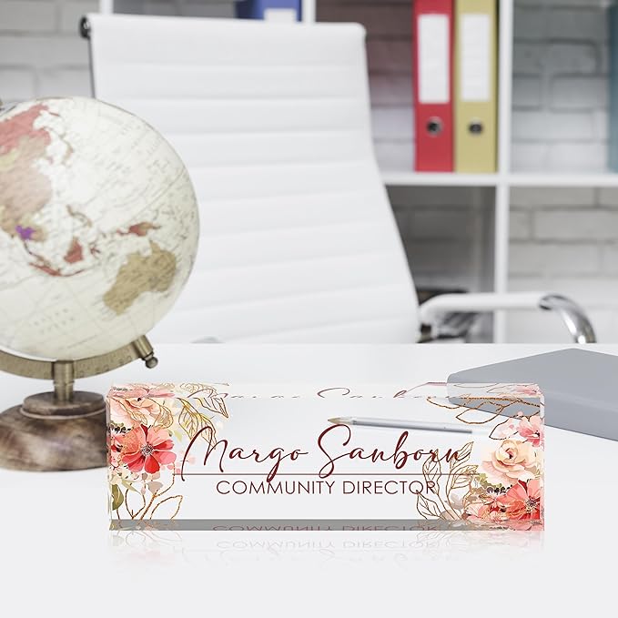 Custom Name Plate for Desk Desk Name Plate Personalized, Office Desk Decor for Women & Men, Employee Appreciation Gifts The Office Gifts for Boss, Manager, Teacher, Nurse, Lawyer, Flower 5