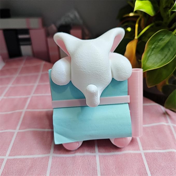 Elephant Sticky Note Holder - Pop-up Note Dispenser Cute with Pink Pen Holder for Office Desk Accessories, 3x3 in, White