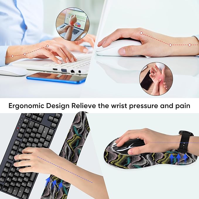 Wrist Rest Support for Mouse Pad Keyboard Set Circle Coaster Gaming Mouse Pad Ergonomic Gel Memory Foam Set for Computer, Laptop, Office, Pain Relief, Comfortably Typing New KM-41