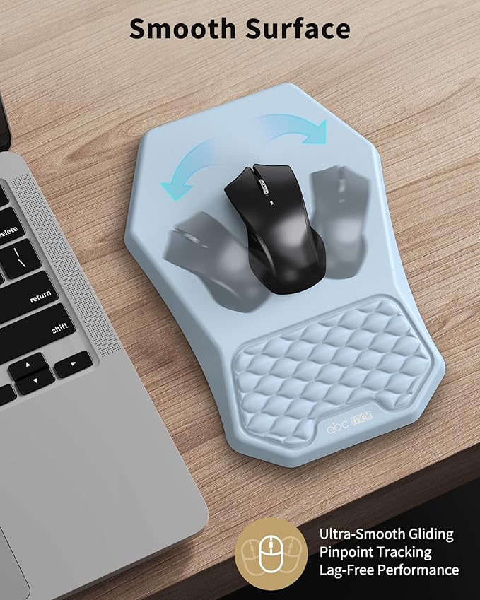 Ergonomic Mouse Pad and Keyboard Wrist Rest Support Set, Massage Design Mousepad for Carpal Tunnel Pain Relief, Memory Foam, Non-Slip PU Base for Computer Desk, Baby Blue