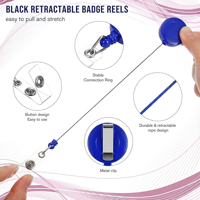 Handepo 200 Pcs Retractable Badge Reels Bulk Retractable Badge Holders with Clips ID Holder Key Ring Clip for Office Worker Students Teachers Doctor Nurse Name ID Card Holder Key Card (Blue)