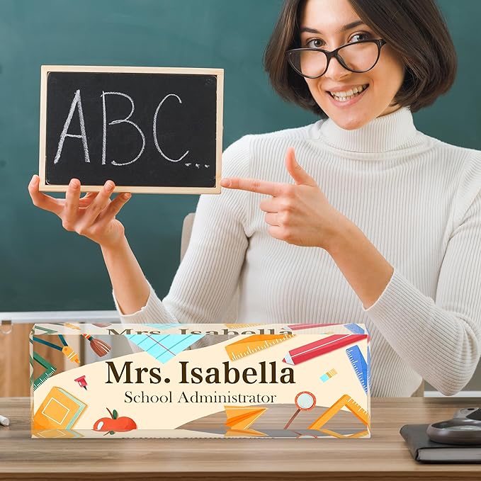 Personalized Name Plate for Desk Custom Acrylic Desk Name Plate Custom Employee Appreciation Gifts Office Gifts for Women, Men, Boss, Coworkers, Teacher, Nurse (Teacher)