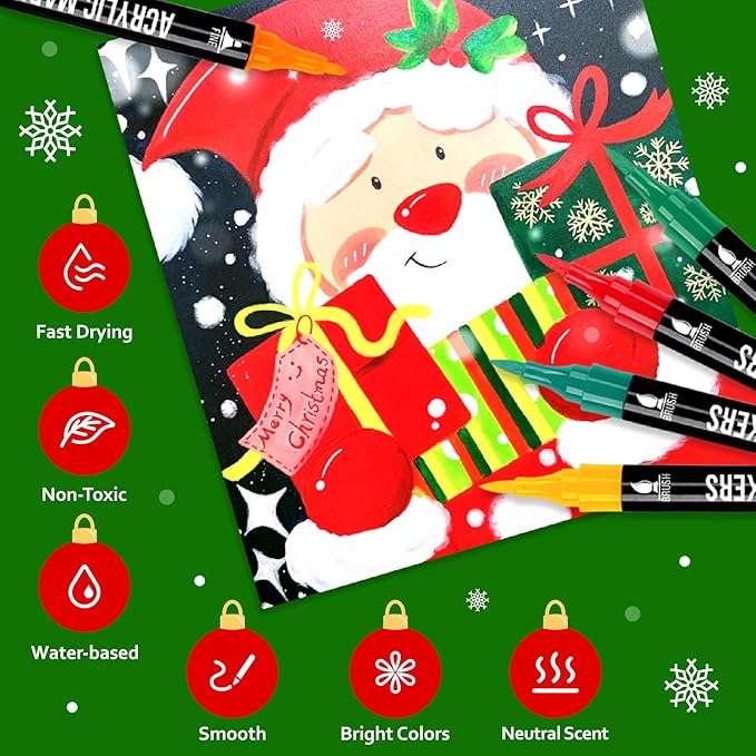 120 Colors Acrylic Paint Markers, Dual Tip Fine and Brush Tips Pens Contain 24 Metallic Color for Stone, Wood, Calligraphy, Canvas, Ceramic, Metal, Glass, Rock Painting, DIY Crafts Art Supplies Kit